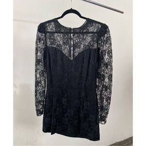 1980s Vintage Louisa Nevin black lace long sleeve mini skirt dress size small.